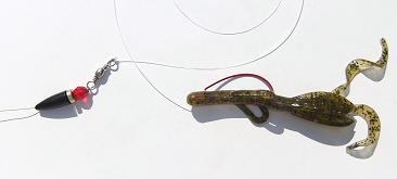 carolina rig, bullet weight, ewg hook and watermelon candy baby brush hog