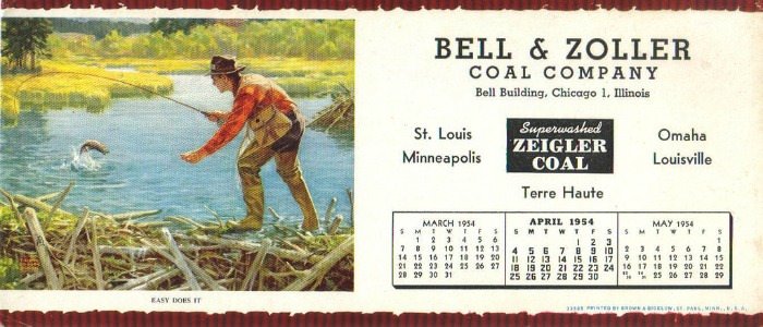 1954 Bell & Zoller Coal Company Fishing Calendar