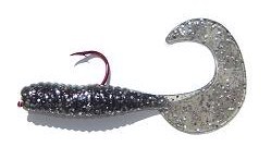 Black smoke grub with chrome silver flake. drop shot rig, black smoke grub with chrome silver flake.
