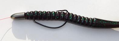 texas rig, hook alignment and penetrate the worm bait
